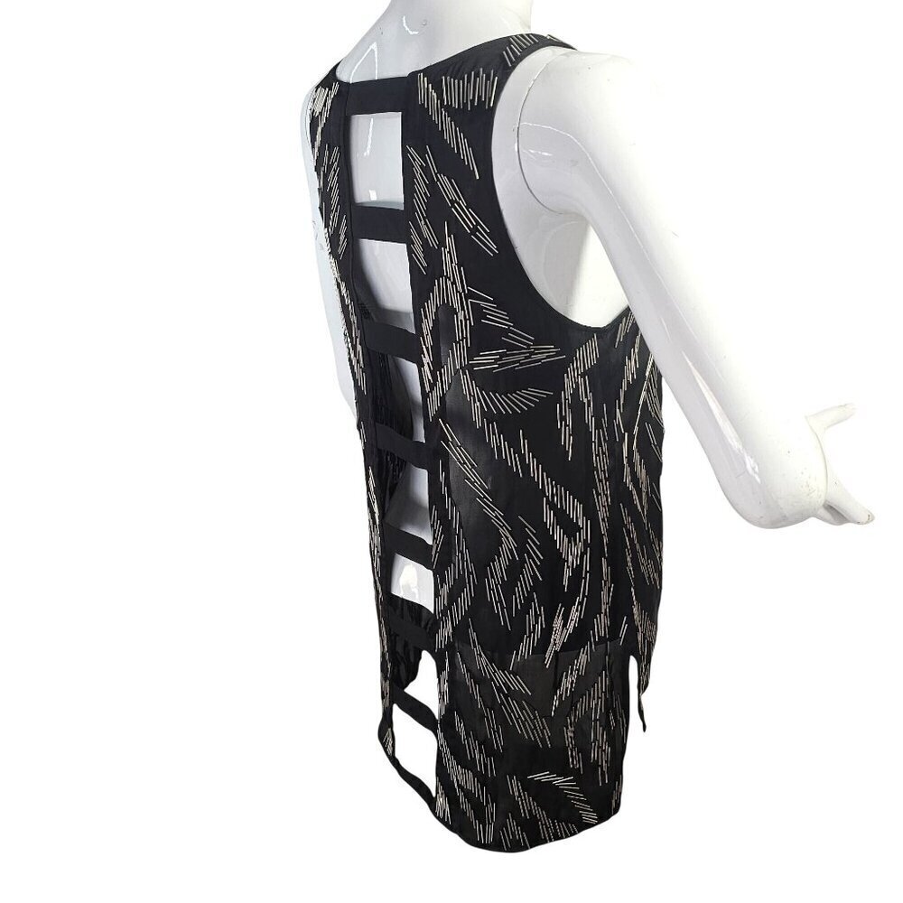 Bebe Addiction Y2K Ladder Back Clubwear Slinky Beaded Black Top Sz S Sleeveless